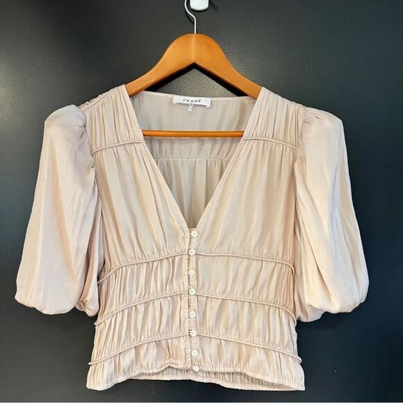 FRAME Julianne BLUSH Top PUFF SLEEVES BLOUSE - Picture 3 of 6